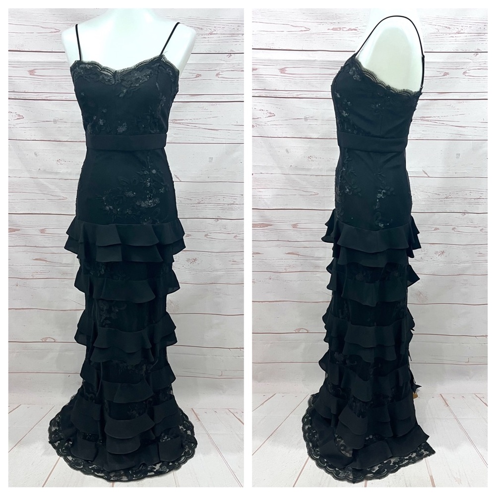 Laundry Shelli Segal Tiered Lace Sequin Cocktail Maxi Prom Dress Evening Gown - Picture 3 of 16